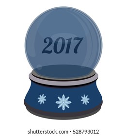 Christmas snow globe isolated on white background. Flat vector illustration. Winter in glass ball, crystal dome with snowflake. 2017 year