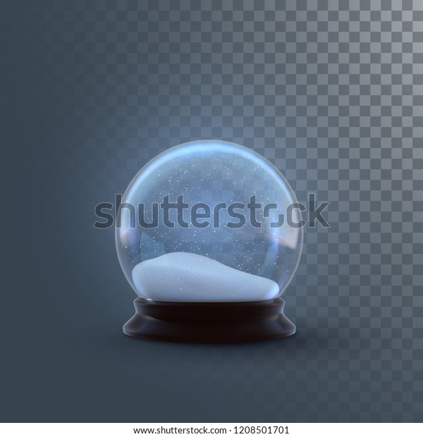 Christmas\
snow globe isolated on checkered transparent background. Vector 3d\
illustration. Holiday realistic decoration. Winter Xmas ornament.\
Crystal ball with falling snow. Glass\
sphere