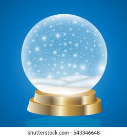 Christmas snow globe isolated vector illustration. Winter in glass ball, crystal dome with snowflake. Magic christmas crystal ball of glass.