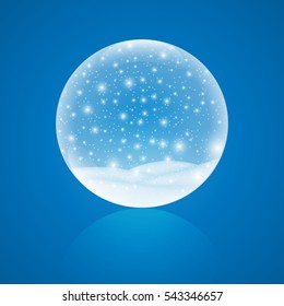 Christmas snow globe isolated vector illustration. Winter in glass ball, crystal dome with snowflake. Magic christmas crystal ball of glass.