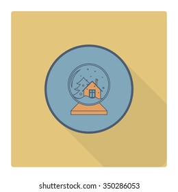 Christmas Snow Globe. Long Shadow. Retro Color. Single Flat Icon . Vector
