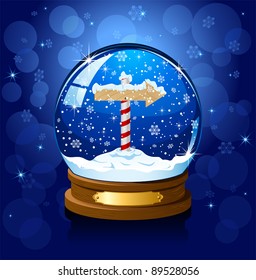 Christmas Snow globe with North Pole sign and the falling snow, illustration