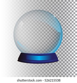 Christmas snow globe on checkered background. Magic ball with snowflake, shiny translucent, vector illustration