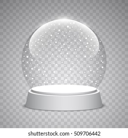 Nieve de Navidad en un fondo transparente. Esfera de vidrio. Ilustración vectorial.