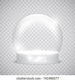 Christmas snow globe on transparent background. Vector illustration.