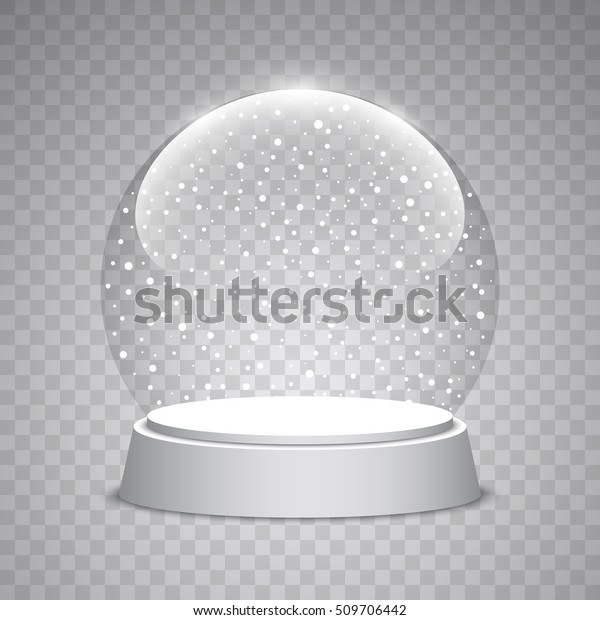 Christmas snow globe on transparent\
background. Glass sphere. Vector\
illustration.