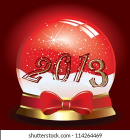 Christmas snow globe over red
