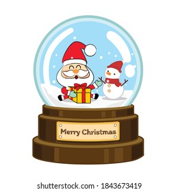 Christmas snow globe with santa claus and snowman