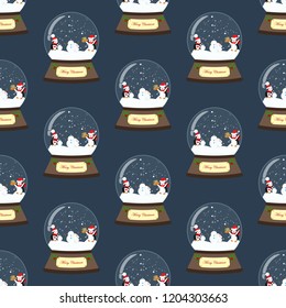Christmas snow globe seamless pattern on the blue background. Vector illustration Christmas snow globe seamless pattern on the blue background. Vector illustration