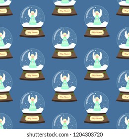 Christmas snow globe seamless pattern on the blue background. Vector illustration