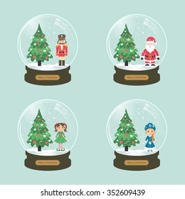 christmas snow globe set with christmas characters