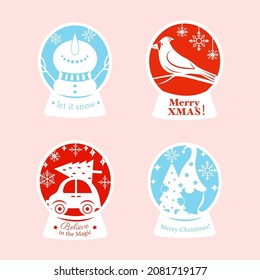 Christmas  snow globe set.  Laser cut. Silhouette vector illustration. Perfect for the laser cut, plotter and screen printing.
