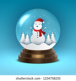 Christmas snow globe with snowfall,vector illustration