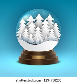 Christmas snow globe with snowfall,vector illustration