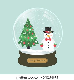 christmas snow globe with snowman and fir-tree