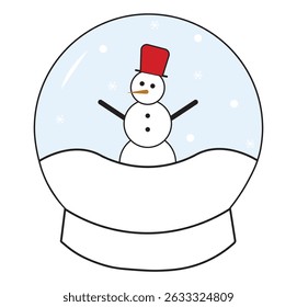 Christmas snow globe with snowman. Snowman inside globe icon on the white background. New Year set of icons. Christmas holidays. Vector illustration 