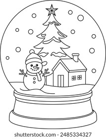 Christmas Snow Globe With Snowman Outline Coloring Page