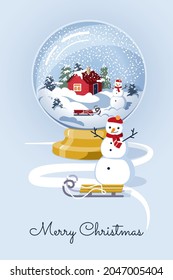A Christmas snow globe and a snowman with a sled. Merry Christmas!