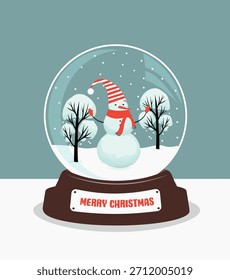 Christmas snow globe with snowman and trees