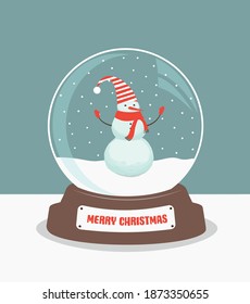 Christmas snow globe with a snowman. Vector illustration