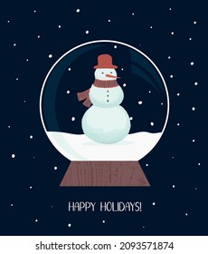Weihnachtsschneekugel mit einem Schneemann. Vektorgrafik
