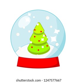 Christmas snow globe with spruce tree inside. New year snowball toy. Isolated vector icon