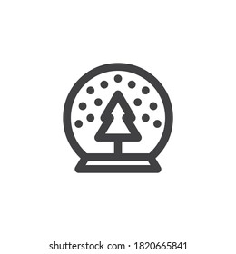 Weihnachtsschneekugel mit Baumliniensymbol. lineares Stilzeichen für mobiles Konzept und Webdesign. Weihnachtsschneegel mit Schnee-Umriss-Vektorsymbol. Symbol, Logo-Abbildung. Vektorgrafik