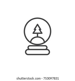 Christmas snow globe with christmas tree line icon, outline vector sign, linear style pictogram isolated on white. Symbol, logo illustration. Editable stroke