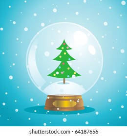 Christmas snow globe with a tree on a blue background