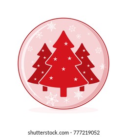 Christmas snow globe with christmas tree and snowflakes in flat design. Vector illustration. New Year greeting card