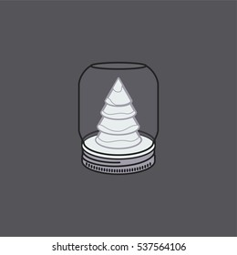 Christmas snow globe with white Christmas tree Minimalistic Flat Line Color Stroke Icon Pictogram Illustration