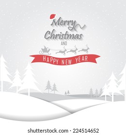 christmas with snow greeting card, background and backdrop, vector