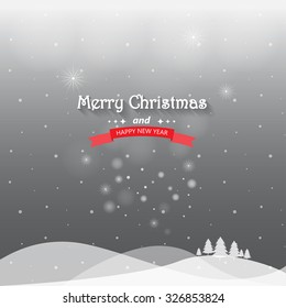 christmas with snow greeting card, background and backdrop, vector