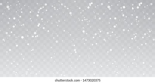 Christmas snow. Heavy snowfall. Falling snowflakes on transparent background. White snowflakes flying in the air. Vector illustration.