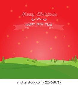 christmas with snow on red background greeting card, background and backdrop, vector