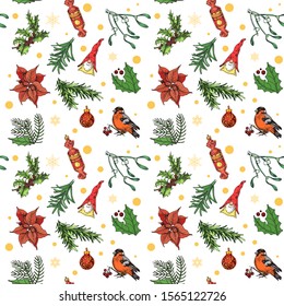 Christmas Snow pattern snowflakes. New Year holidays greeting card. Ornament with snowflakes.