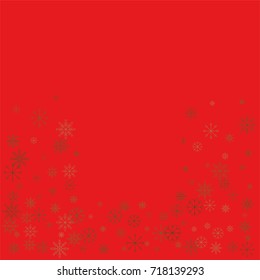 Christmas snow powder background of a random scatter snowflakes on a red background. Snow explosion. Ice storm.
