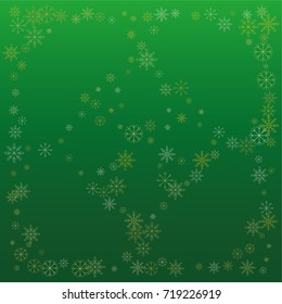 Christmas snow powder background of a random scatter snowflakes on a green background. Snow explosion. Ice storm.