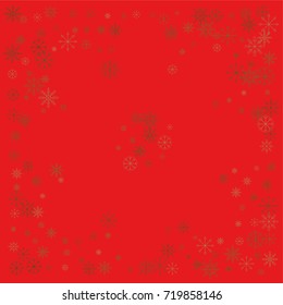 Christmas snow powder background of a random scatter snowflakes on a red background. Snow explosion. Ice storm.
