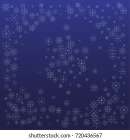 Christmas snow powder background of a random scatter snowflakes on a blue background. Snow explosion. Ice storm.