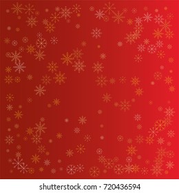 Christmas snow powder background of a random scatter snowflakes on a red background. Snow explosion. Ice storm.