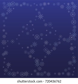 Christmas snow powder background of a random scatter snowflakes on a blue background. Snow explosion. Ice storm.