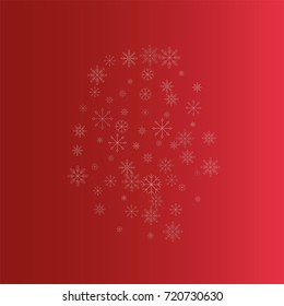 Christmas snow powder background of a random scatter snowflakes on a red background. Snow explosion. Ice storm.