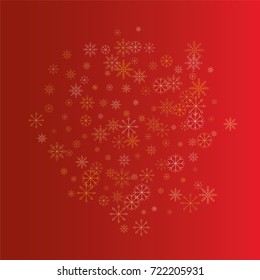 Christmas snow powder background of a random scatter snowflakes on a red background. Snow explosion. Ice storm.