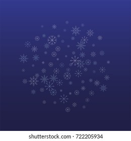 Christmas snow powder background of a random scatter snowflakes on a blue background. Snow explosion. Ice storm.