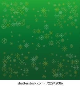 Christmas snow powder background of a random scatter snowflakes on a green background. Snow explosion. Ice storm.
