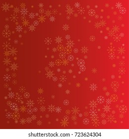 Christmas snow powder background of a random scatter snowflakes on a red background. Snow explosion. Ice storm.