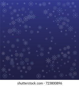Christmas snow powder background of a random scatter snowflakes on a blue background. Snow explosion. Ice storm.