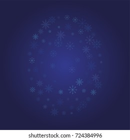 Christmas snow powder background of a random scatter snowflakes on a blue background. Snow explosion. Ice storm.