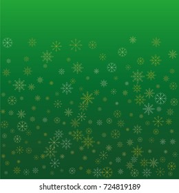 Christmas snow powder background of a random scatter snowflakes on a green background. Snow explosion. Ice storm.
